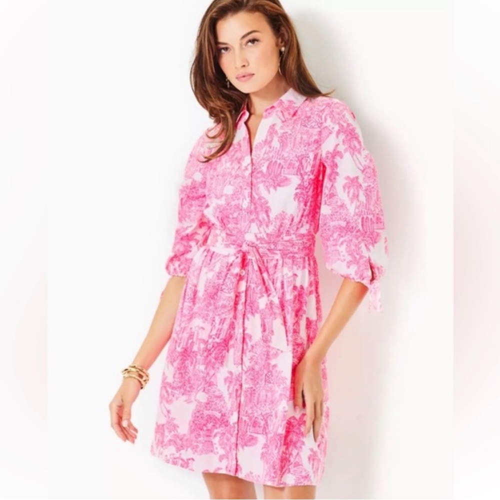 Pink Floral Shirt Dress